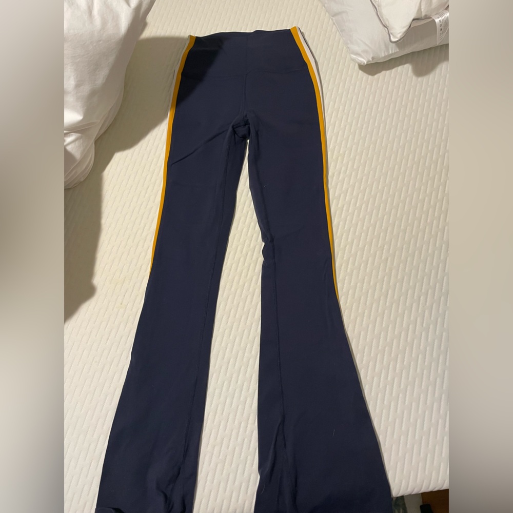 Navy Splits59 Flare Leggings, white and yellow stripe